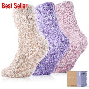 Fuzzy Crew Socks with Grips Ultra Soft Cozy Warm Non Slip Fluffy